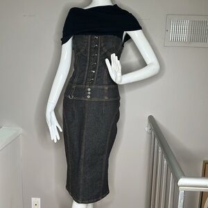 D&G Dolce & Gabbana Sz 40 US 6 Vintage Dark Denim Off the Shoulder Corset Dress